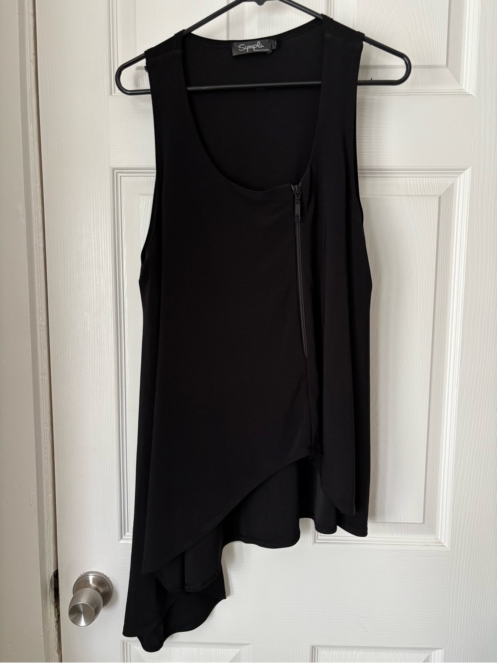 Sympli Black Asymmetrical Zip Layer Tank